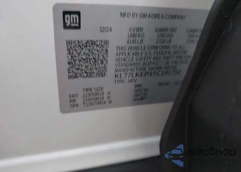 2025 Chevrolet Trax Fwd Activ from USA, damaged, VIN KL77LKEP4SC191752